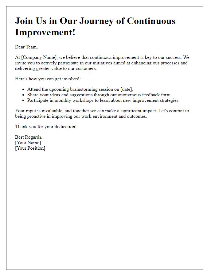 Letter template of call to action for continuous improvement participation