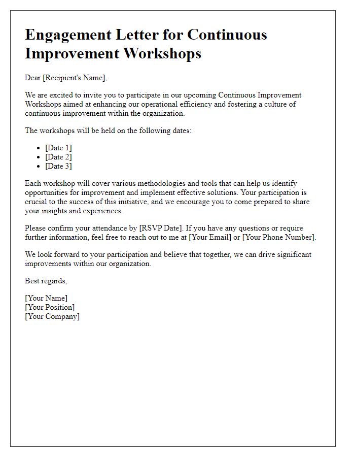 Letter template of engagement for our continuous improvement workshops