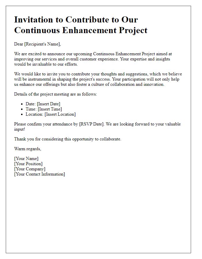 Letter template of invitation to contribute to our continuous enhancement project