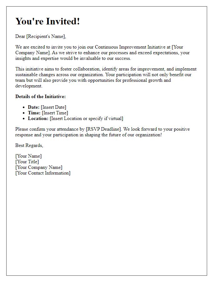 Letter template of invitation to join our continuous improvement initiative