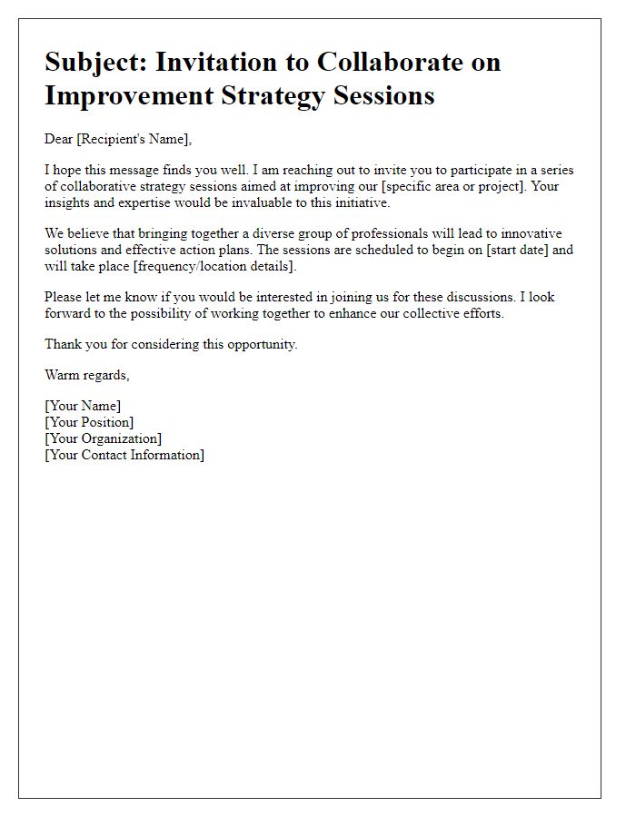 Letter template of outreach for collaborative improvement strategy sessions