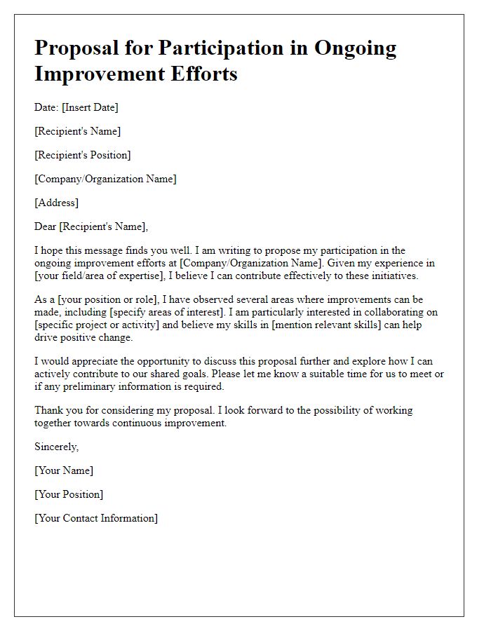 Letter template of proposal for participation in ongoing improvement efforts