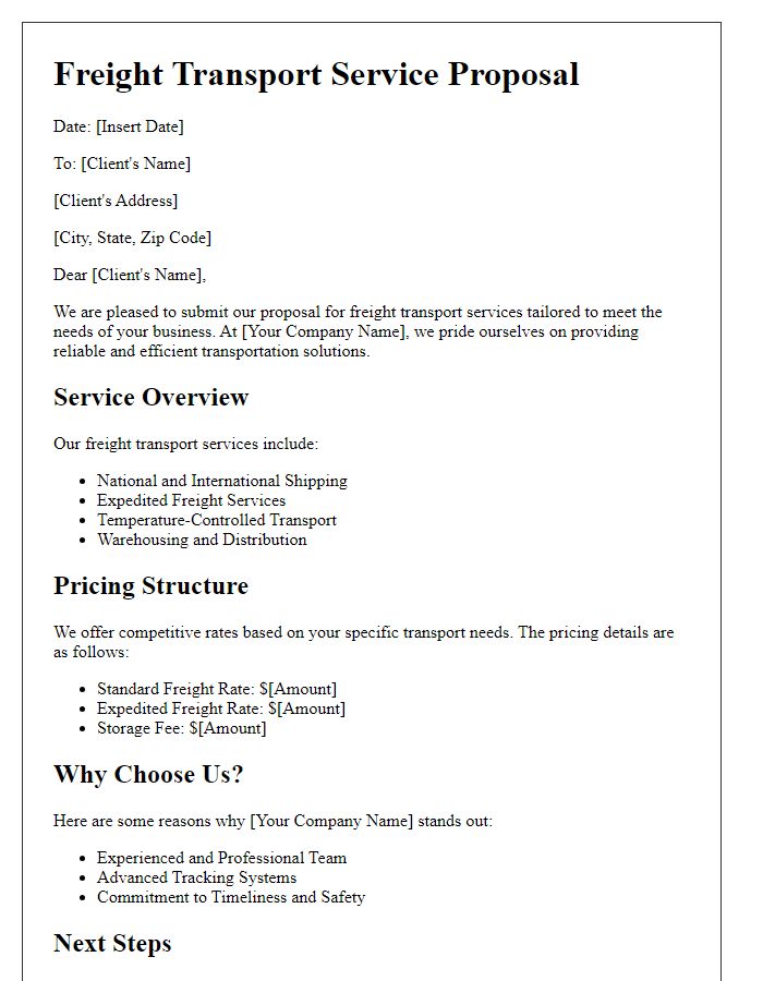 Letter template of freight transport service proposal