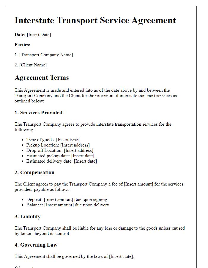 Letter template of interstate transport service agreement