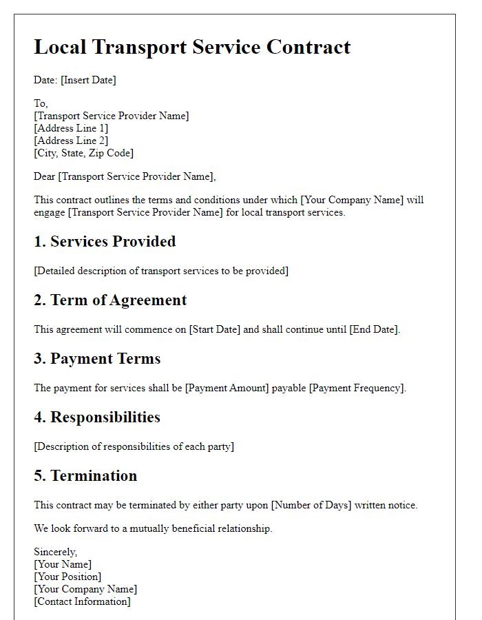 Letter template of local transport service contract