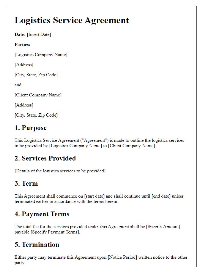 Letter template of logistics service agreement