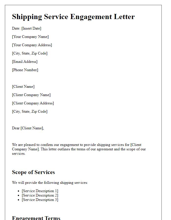 Letter template of shipping service engagement