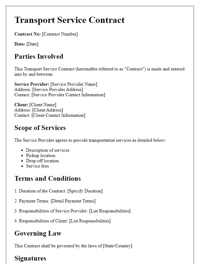 Letter template of transport service contract