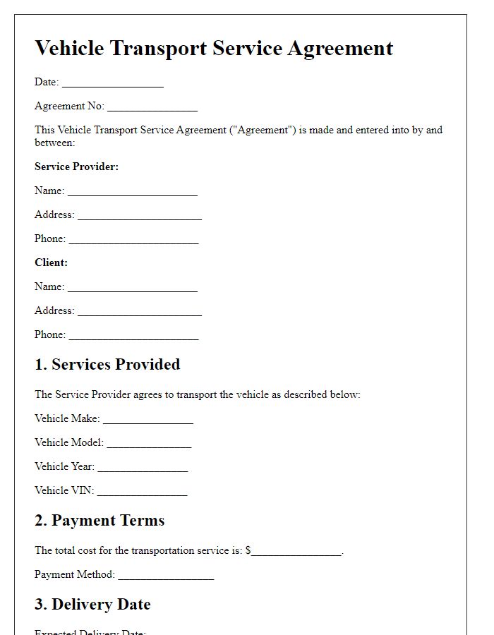 Letter template of vehicle transport service agreement