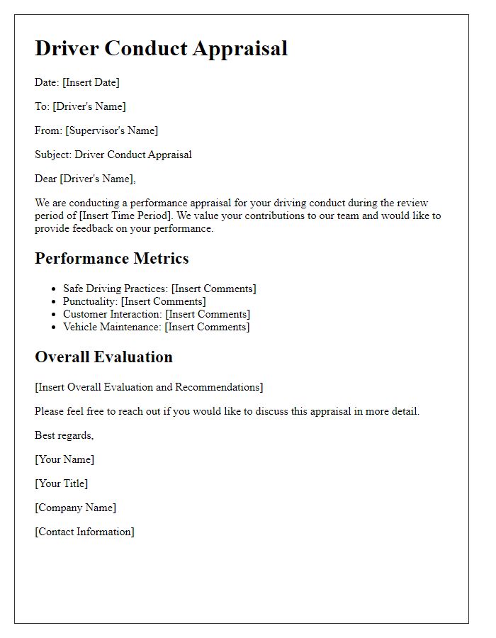 Letter template of driver conduct appraisal