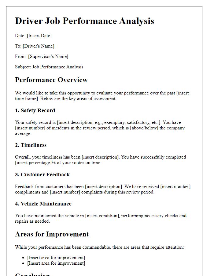 Letter template of driver job performance analysis