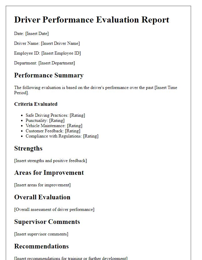 Letter template of driver performance evaluation report