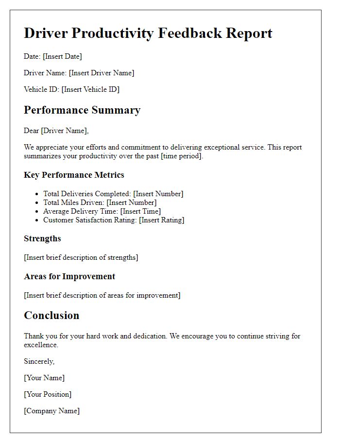 Letter template of driver productivity feedback report