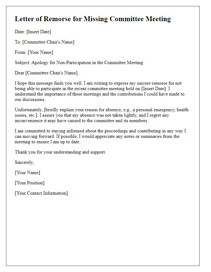 Letter template of remorse for not participating in the committee meeting