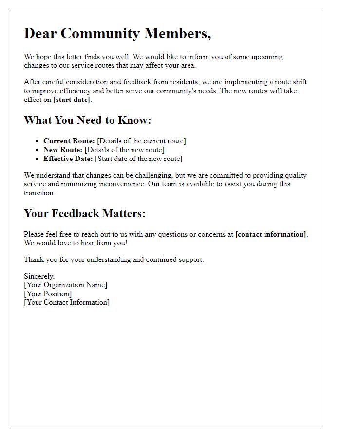 Letter template of route shift explanation for community members