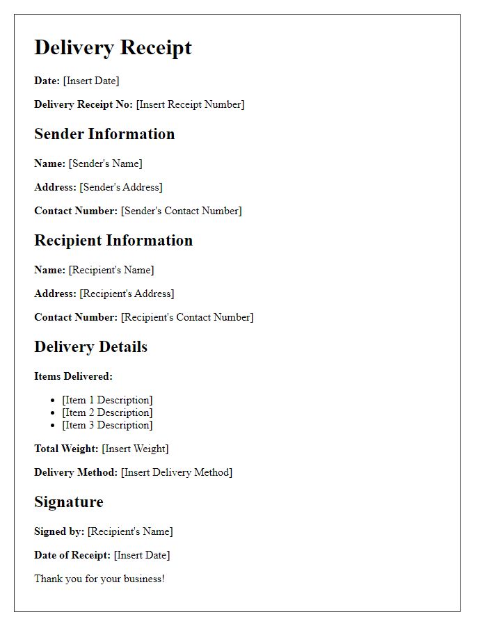 Letter template of logistics delivery receipt