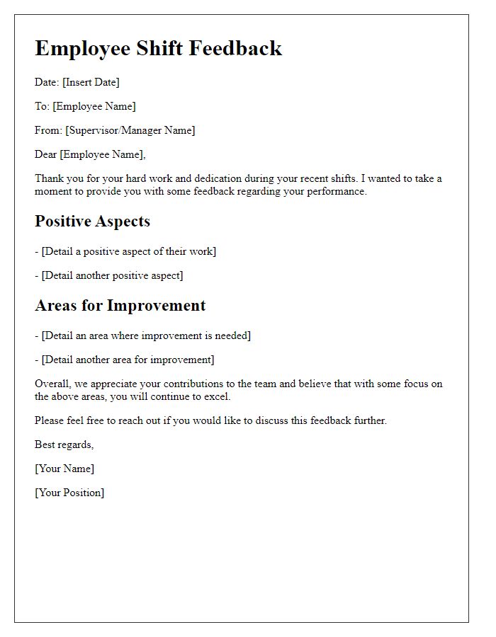 Letter template of employee shift feedback