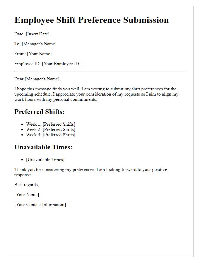 Letter template of employee shift preferences submission