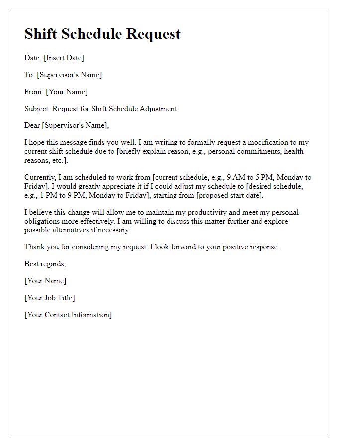 Letter template of employee shift schedule request