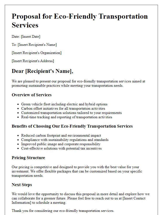 Letter template of transport service proposal for eco-friendly transportation.