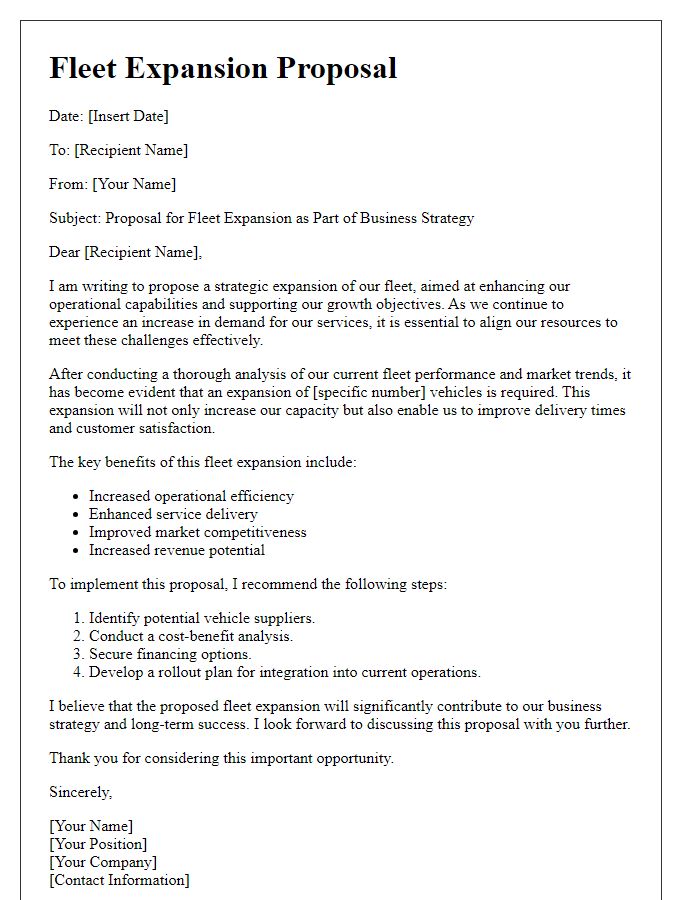 Letter template of fleet expansion for business strategy document