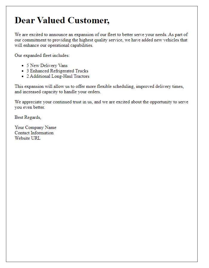 Letter template of fleet expansion for customer announcement