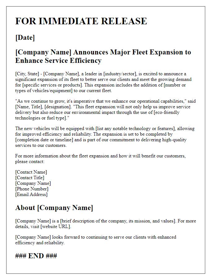 Letter template of fleet expansion for industry press release