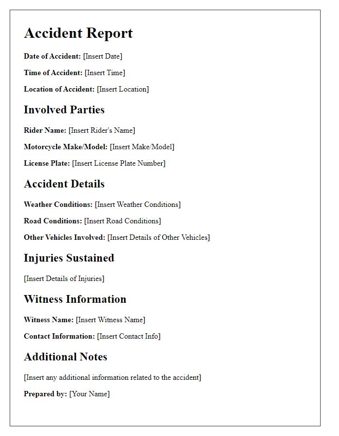 Letter template of motorcycle accident details