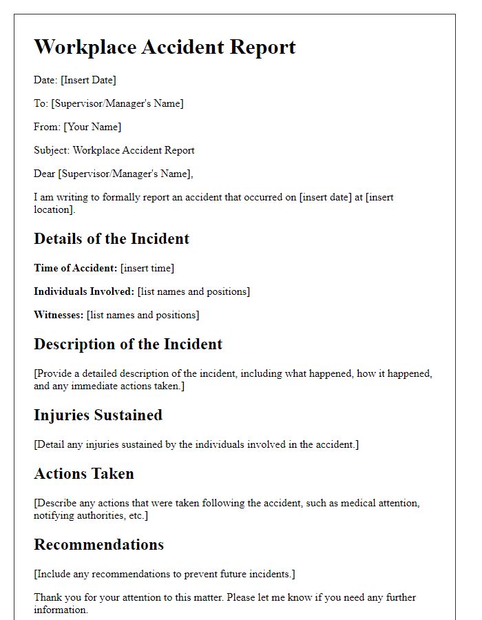 Letter template of workplace accident report