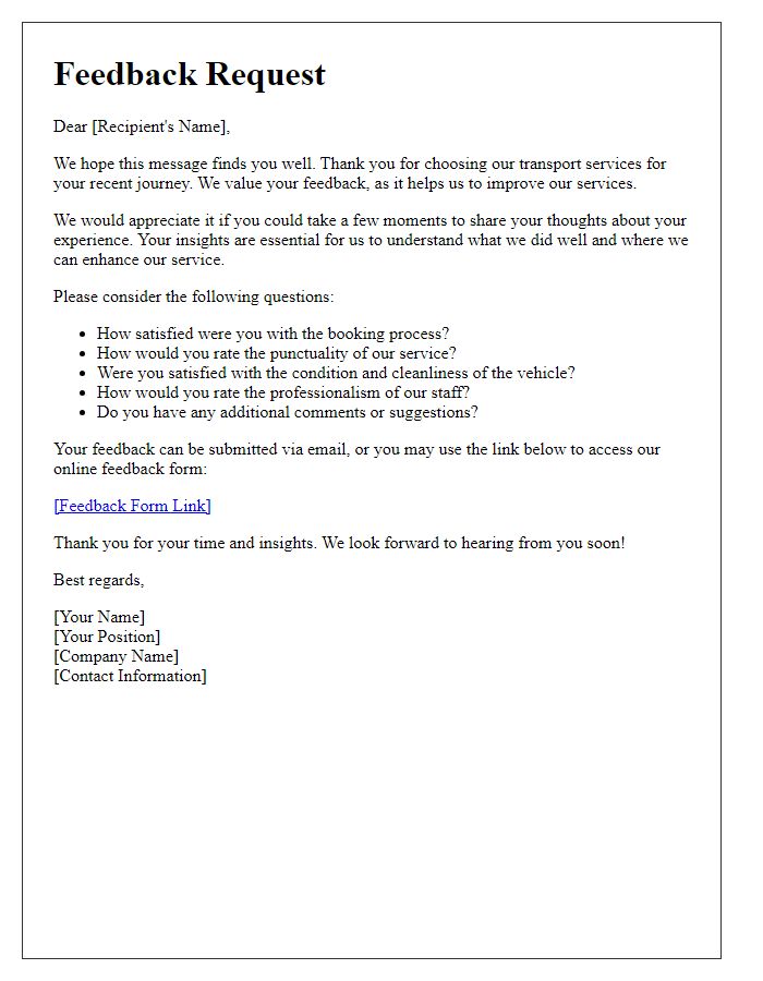 Letter template of feedback request post-transport service interview