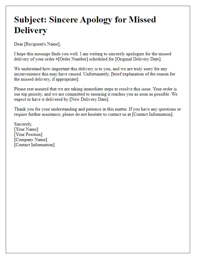 Letter template of sincere apology for missed delivery.