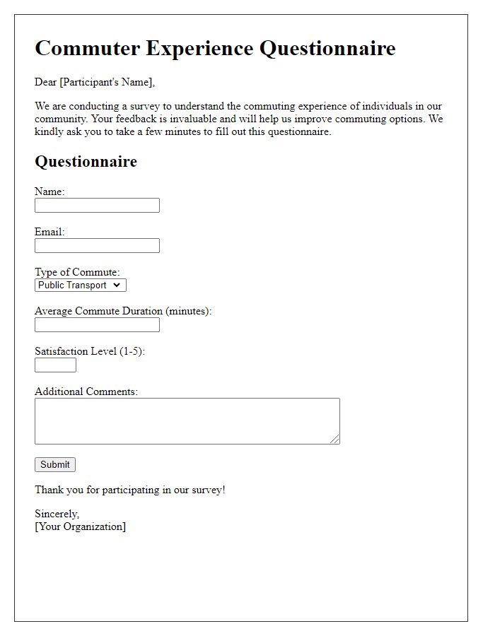 Letter template of commuter experience questionnaire