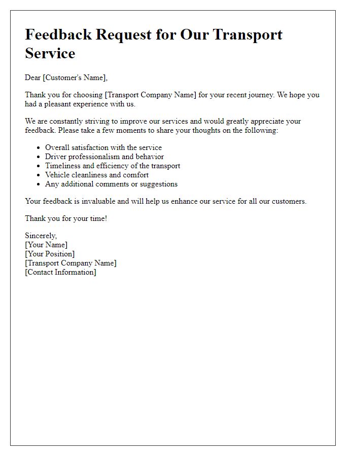 Letter template of transport service feedback request