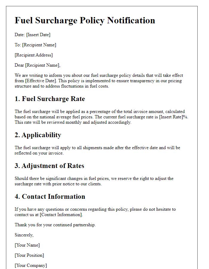 Letter template of fuel surcharge policy details