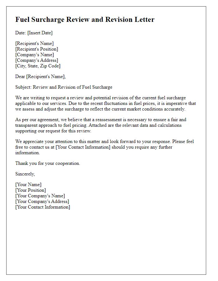 Letter template of fuel surcharge review and revision