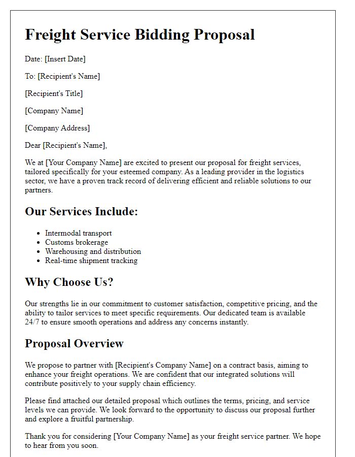 Letter template of freight service bidding for commercial partnerships.