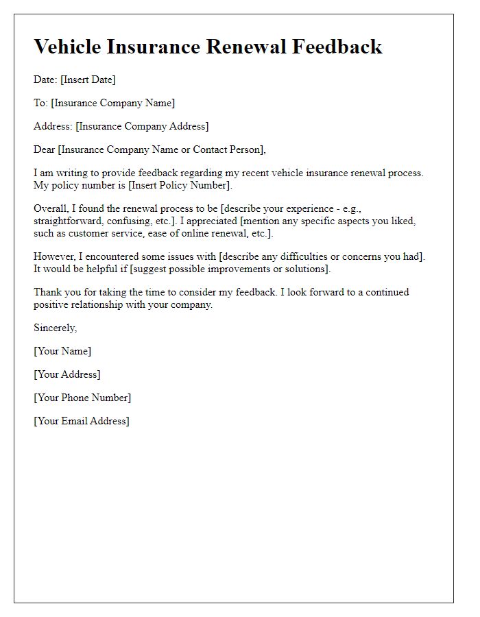 Letter template of vehicle insurance renewal feedback