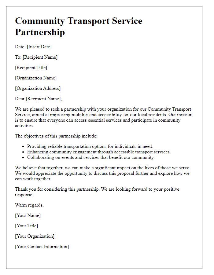 Letter template of community transport service partnership