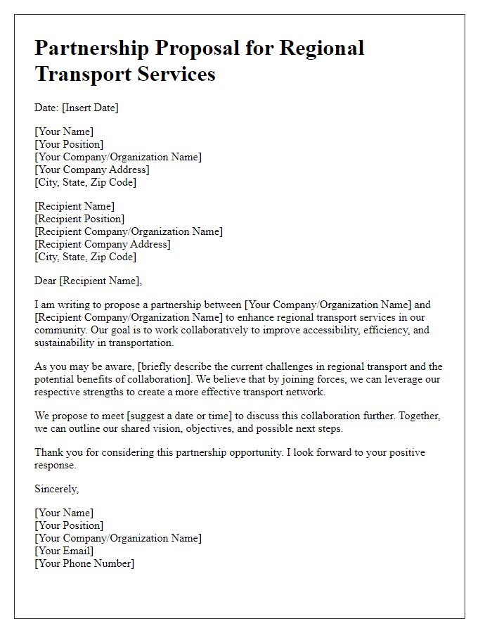 Letter template of regional transport service partnership proposal