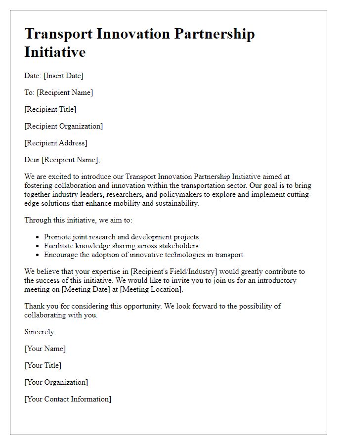 Letter template of transport innovation partnership initiative