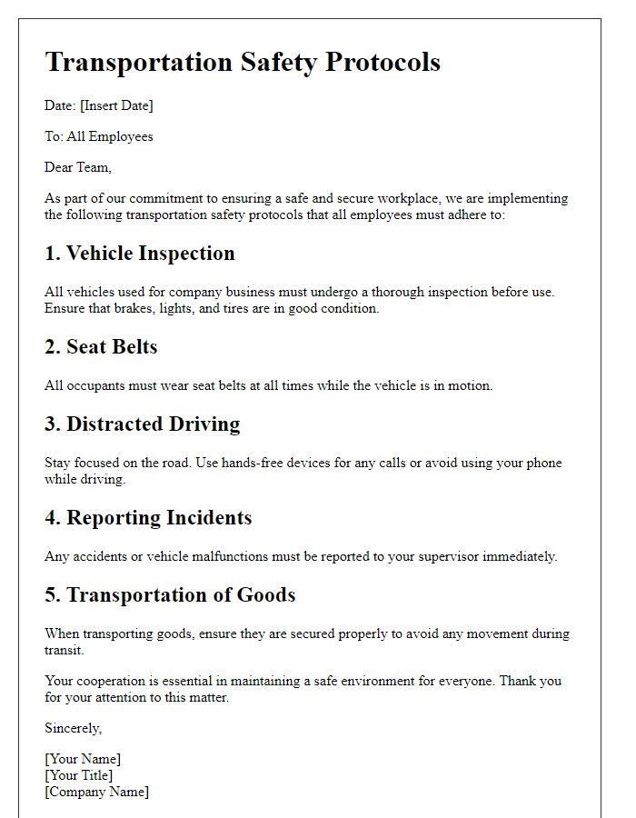 Letter template of transportation safety protocols for employees.