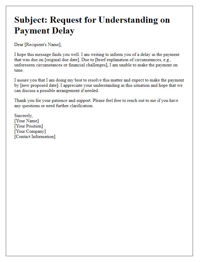 Letter template of request for understanding on payment delay