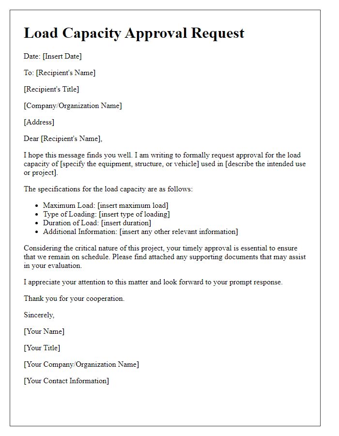 Letter template of load capacity approval request