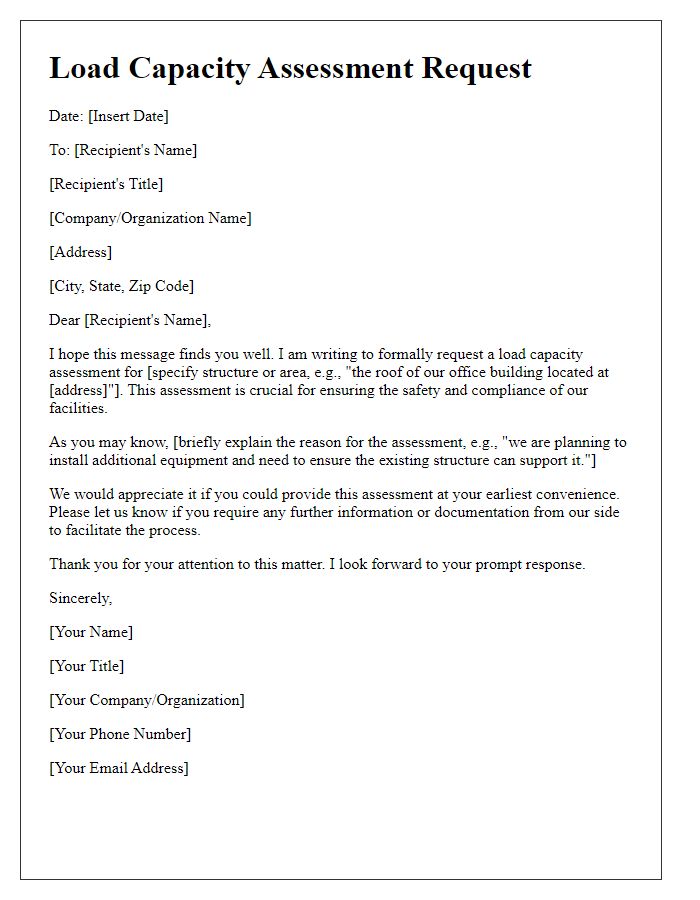 Letter template of load capacity assessment request