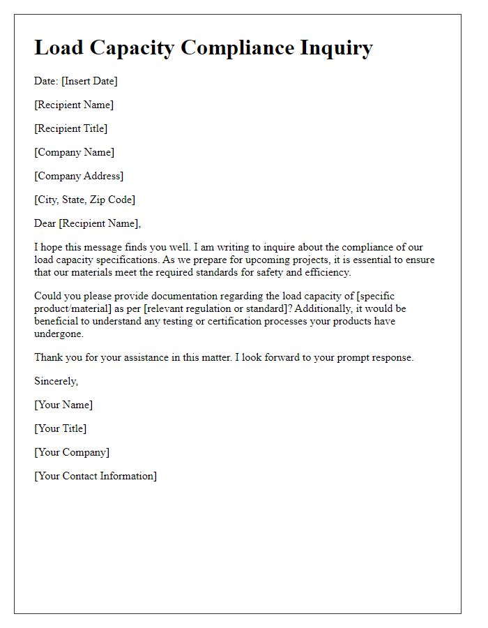 Letter template of load capacity compliance question