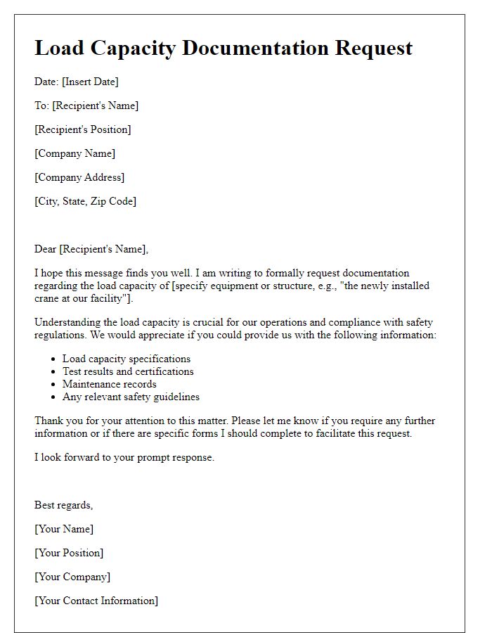 Letter template of load capacity documentation request