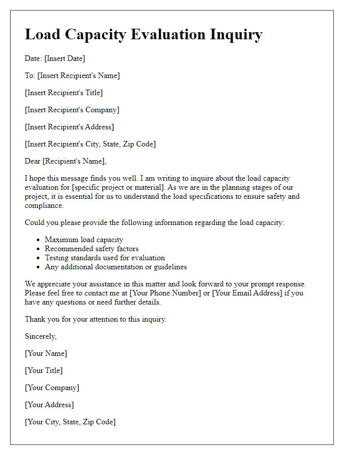 Letter template of load capacity evaluation inquiry