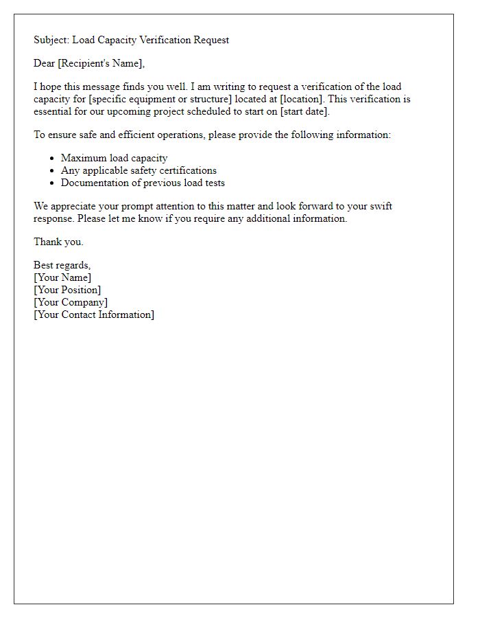 Letter template of load capacity verification email