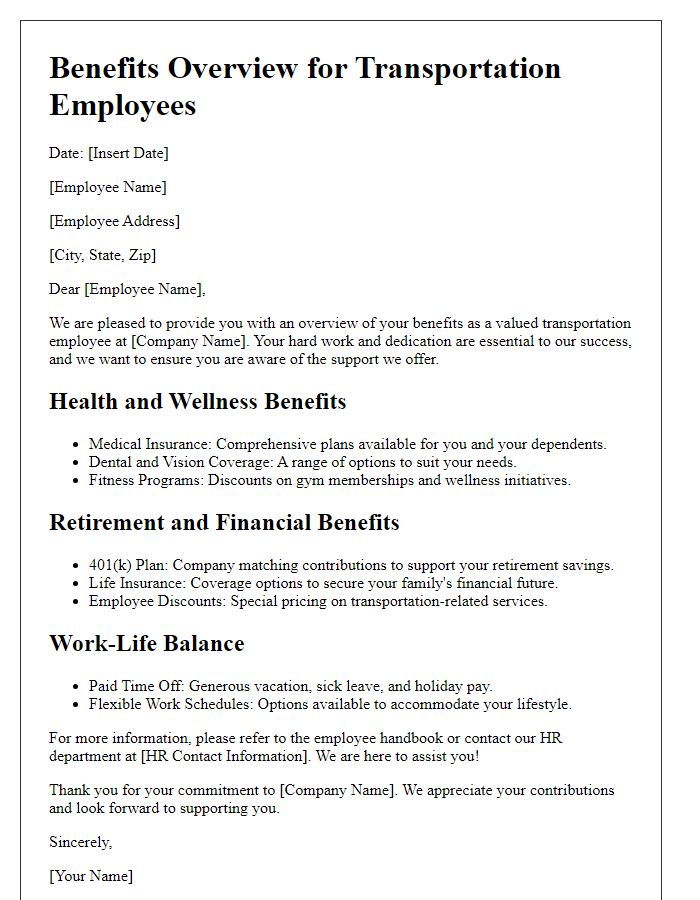 Letter template of benefits overview for transportation employee.