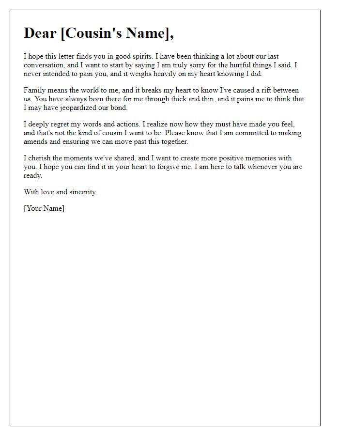 Letter template of emotional apology to a cousin